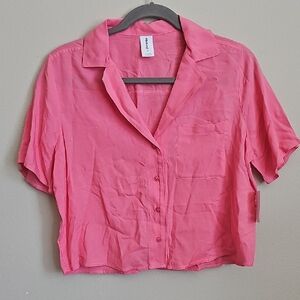 Abound Pink Cropped Button Down Shirt